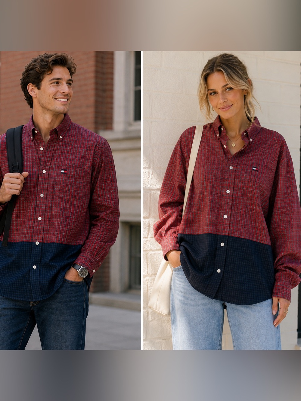 Vintage Tommy Hilfiger button down colorblock plaid